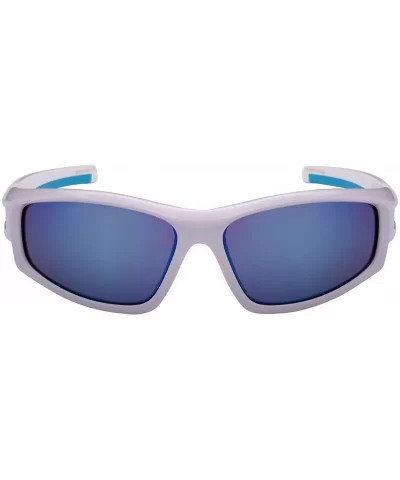 Action Sports Sunglasses with Color Mirrored Lenses 570037-REV - White/Blue - CW122WW9J0R $12.59 Sport