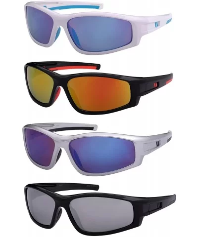 Action Sports Sunglasses with Color Mirrored Lenses 570037-REV - White/Blue - CW122WW9J0R $12.59 Sport