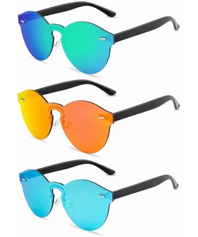 Rimless Mirrored Lens One Piece Sunglasses UV400 Protection for Women Men - 2 Red+blue+green - CP18IRGRI5D $37.23 Rectangular