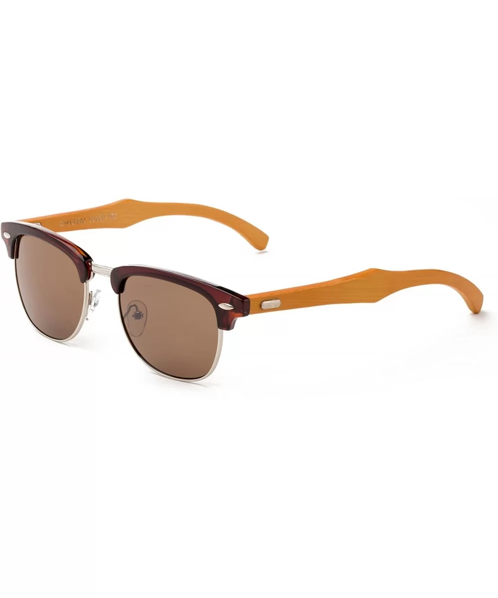 "Copter" Vintage Design Fashion Sunglasses Real Bamboo - Brown/Gold - CC12M1OCLHJ $17.37 Round