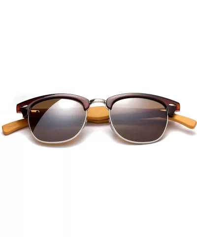 "Copter" Vintage Design Fashion Sunglasses Real Bamboo - Brown/Gold - CC12M1OCLHJ $17.37 Round