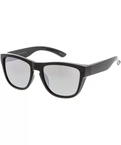 Classic Thick Arms Keyhole Mirrored Square Lens Horn Rimmed Sunglasses 54mm - Shiny Black / Silver Mirror - CE182GHUTHO $14.5...