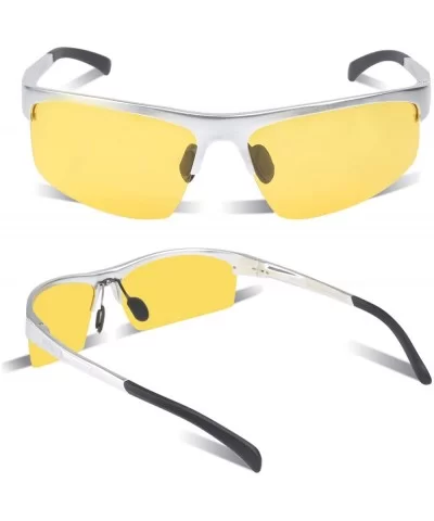 Men's Driving Sunglasses Polarized Glasses Sports Eyewear Golf Goggles 8203 - Silver Frame Yellow Lens - C6189G2DI9Q $19.41 G...