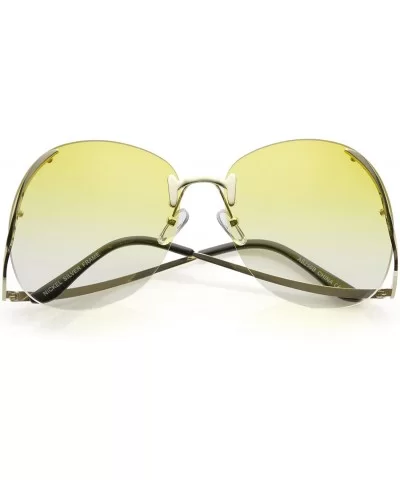 Women's Rimless Curved Metal Arms Round Color Tinted Lens Oversize Sunglasses 67mm - Gold / Yellow Gradient - C1186H56SN7 $17...