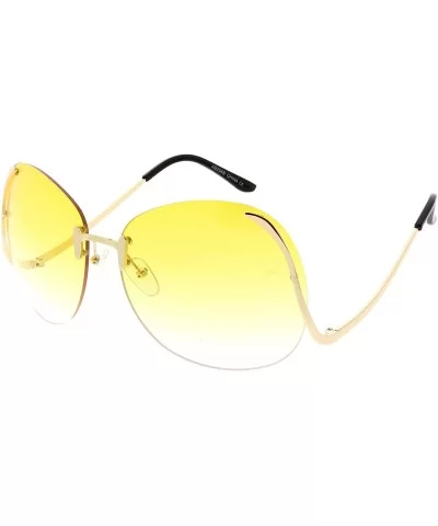 Women's Rimless Curved Metal Arms Round Color Tinted Lens Oversize Sunglasses 67mm - Gold / Yellow Gradient - C1186H56SN7 $17...