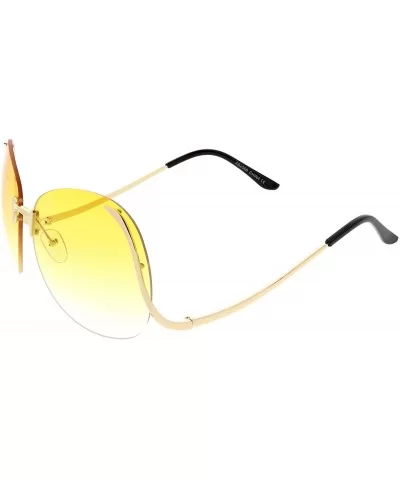 Women's Rimless Curved Metal Arms Round Color Tinted Lens Oversize Sunglasses 67mm - Gold / Yellow Gradient - C1186H56SN7 $17...