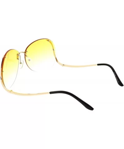 Women's Rimless Curved Metal Arms Round Color Tinted Lens Oversize Sunglasses 67mm - Gold / Yellow Gradient - C1186H56SN7 $17...