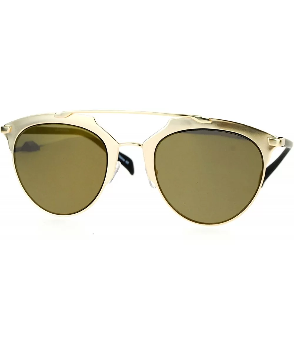 Hipster Metal Half Horn Rim Mirrored Mirror Lens Sunglasses - All Gold - C012BWPGI27 $16.65 Wayfarer