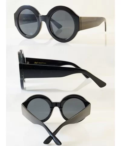 Muse Designer Oversize Retro Round Glitter Bold Temple Sunglasses A121 - Black/ Black - CB180ZHR5OX $14.05 Square