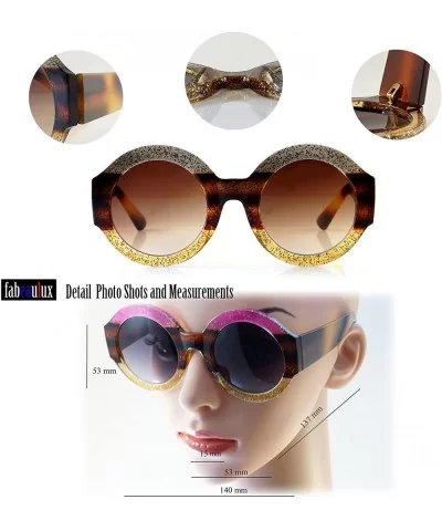 Muse Designer Oversize Retro Round Glitter Bold Temple Sunglasses A121 - Black/ Black - CB180ZHR5OX $14.05 Square