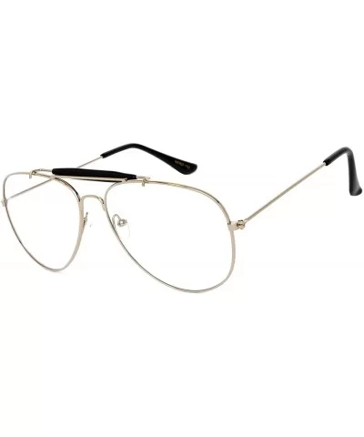 Aviator Brow Bar Clear Lens Silver Gold Gold/Black Metal Sunglasses Men's Women's - CS183ILQ0EA $12.06 Aviator