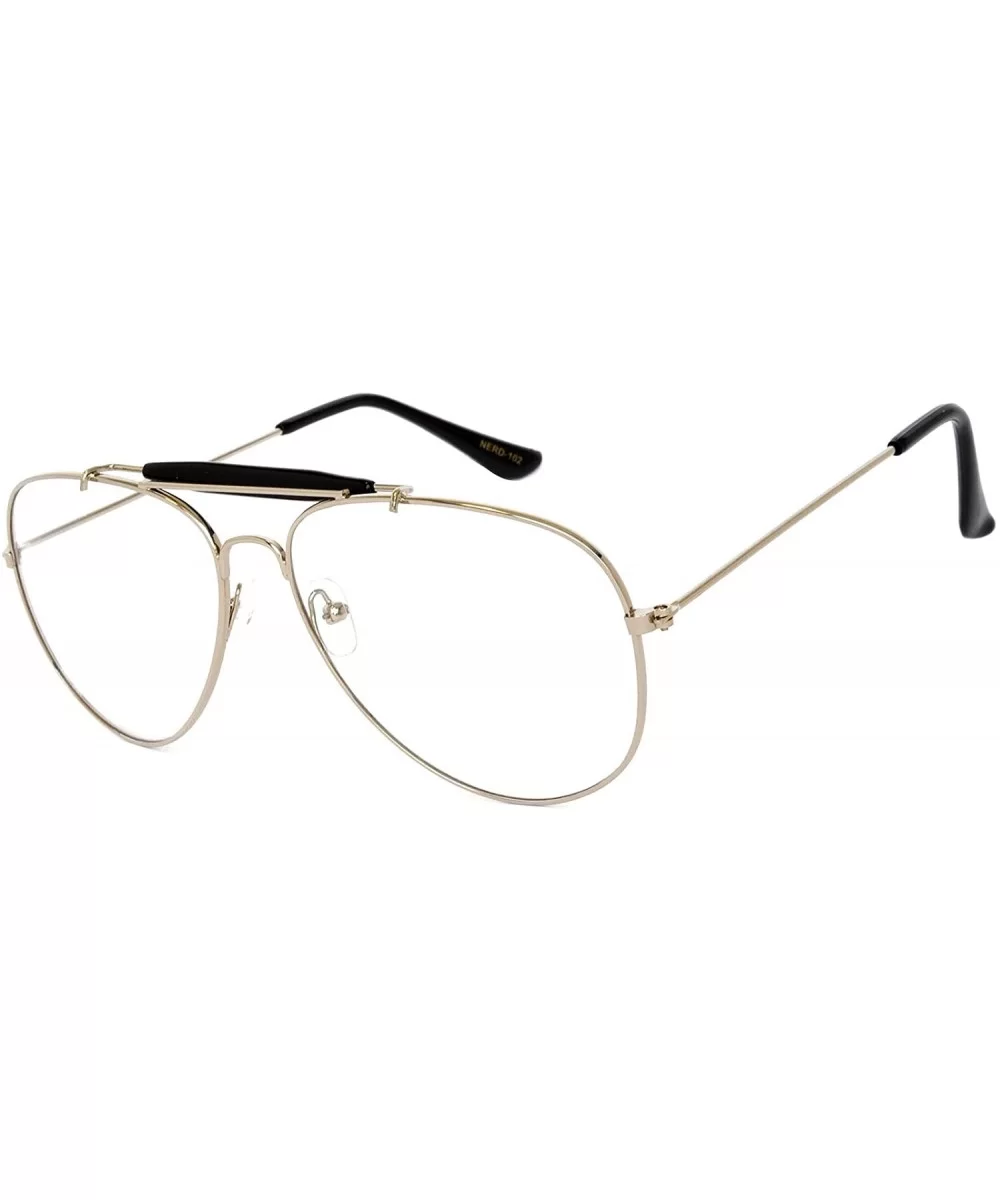 Aviator Brow Bar Clear Lens Silver Gold Gold/Black Metal Sunglasses Men's Women's - CS183ILQ0EA $12.06 Aviator