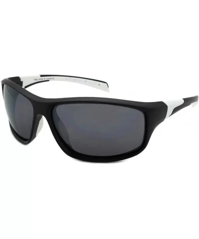 Sports Sunglasses with Flash Mirrored Lens 570063/FM - Matte Black/White - CR125Y551KL $12.77 Sport