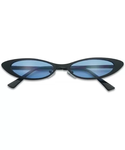 Colorful Tinted Cat Eye Sunglasses Small Narrow Oval Vintage 90's Shades - Black Frame - Blue - CR18CRM4UCI $15.23 Goggle