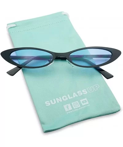 Colorful Tinted Cat Eye Sunglasses Small Narrow Oval Vintage 90's Shades - Black Frame - Blue - CR18CRM4UCI $15.23 Goggle