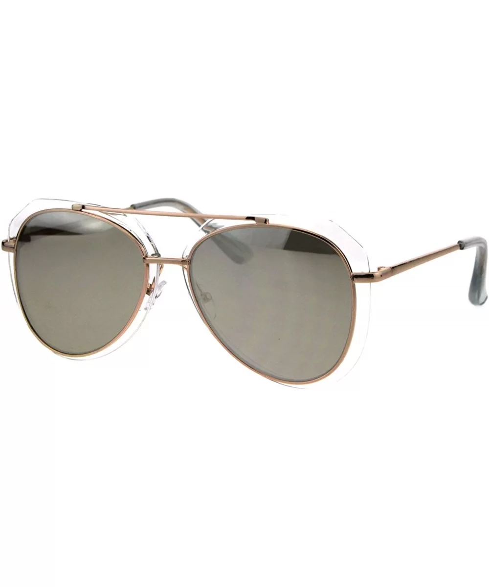 Womens Aviator Sunglasses Clear Outline Double Frame UV 400 - Rose Gold (Silver Mirror) - CP18K7TE0HI $14.04 Aviator