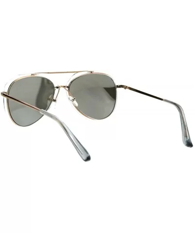 Womens Aviator Sunglasses Clear Outline Double Frame UV 400 - Rose Gold (Silver Mirror) - CP18K7TE0HI $14.04 Aviator