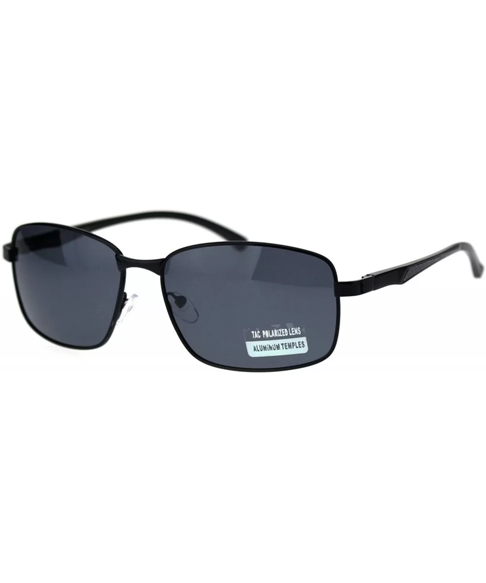 Mens Polarized Lens Aluminum Arm Metal Rim Light Weight Agent Sunglasses - All Black - CQ18QNO28S7 $17.55 Rectangular