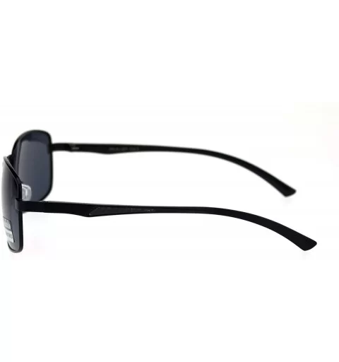 Mens Polarized Lens Aluminum Arm Metal Rim Light Weight Agent Sunglasses - All Black - CQ18QNO28S7 $17.55 Rectangular