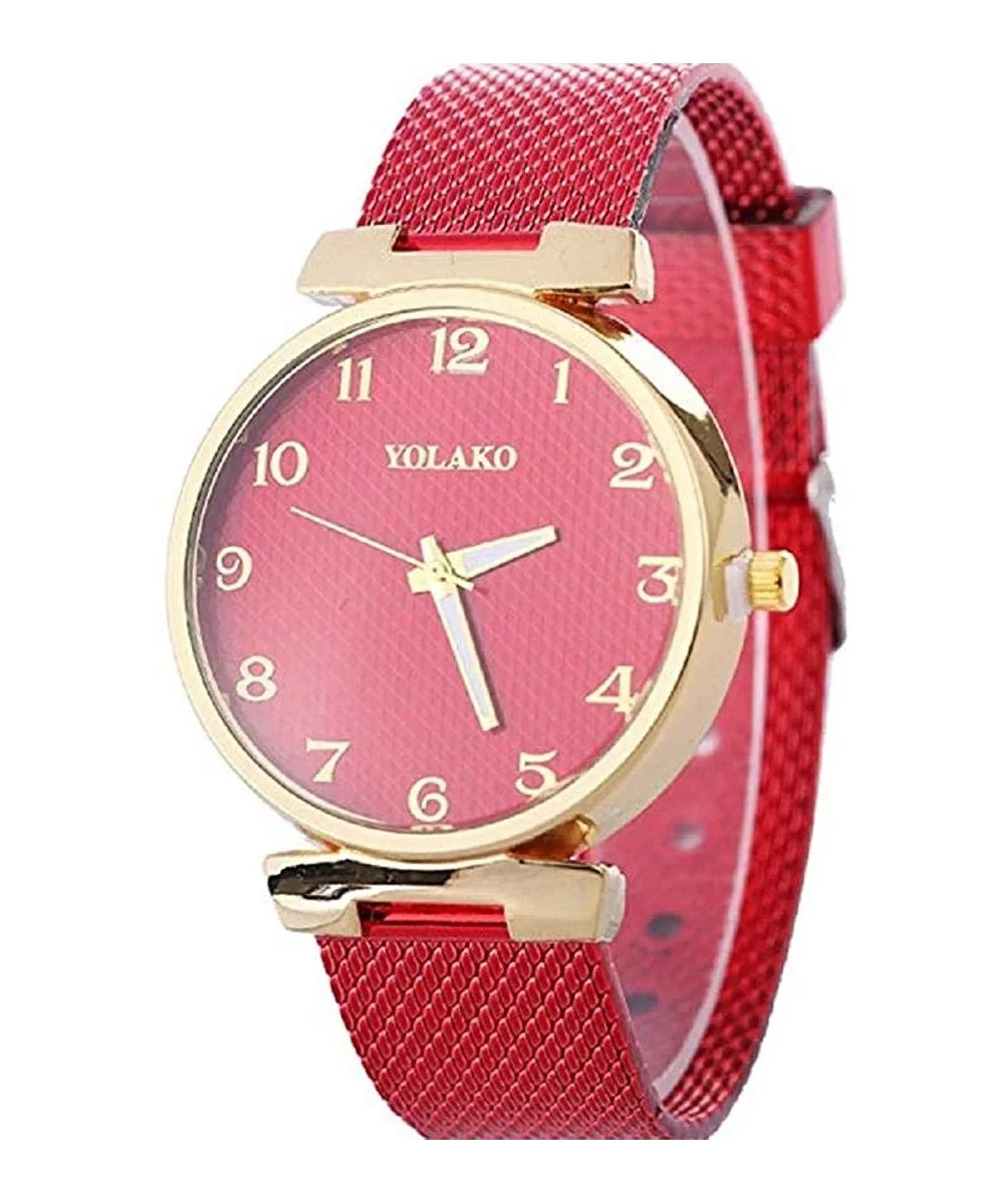 Women's Analog Quartz Watch - Round Metal Stainless Steel Dial Chic and Stylish Casual Watch - Red - CD18SIZKQX6 $11.23 Round