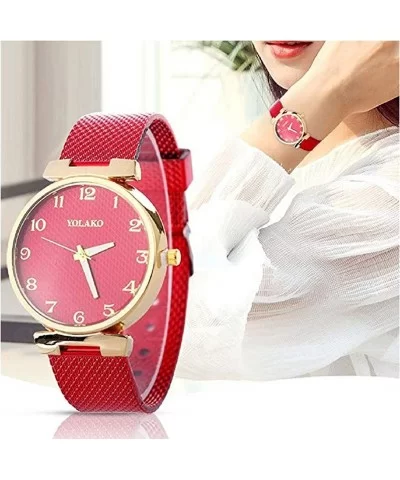 Women's Analog Quartz Watch - Round Metal Stainless Steel Dial Chic and Stylish Casual Watch - Red - CD18SIZKQX6 $11.23 Round