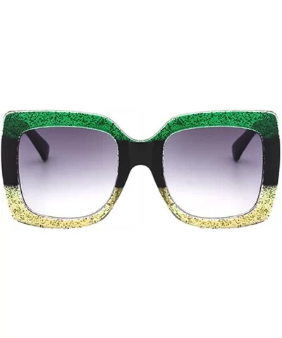 Women Oversized Square Large Frame Tricolor Crystal Sunglasses Vintage - Green/Black/Yellow - CW18CX6CZEY $13.73 Square