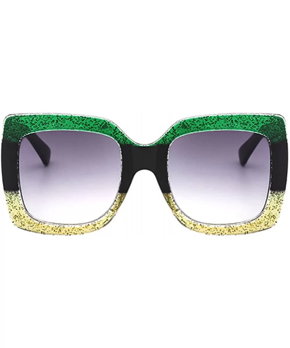 Women Oversized Square Large Frame Tricolor Crystal Sunglasses Vintage - Green/Black/Yellow - CW18CX6CZEY $13.73 Square