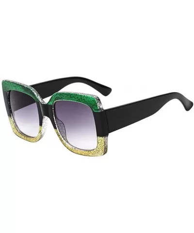 Women Oversized Square Large Frame Tricolor Crystal Sunglasses Vintage - Green/Black/Yellow - CW18CX6CZEY $13.73 Square