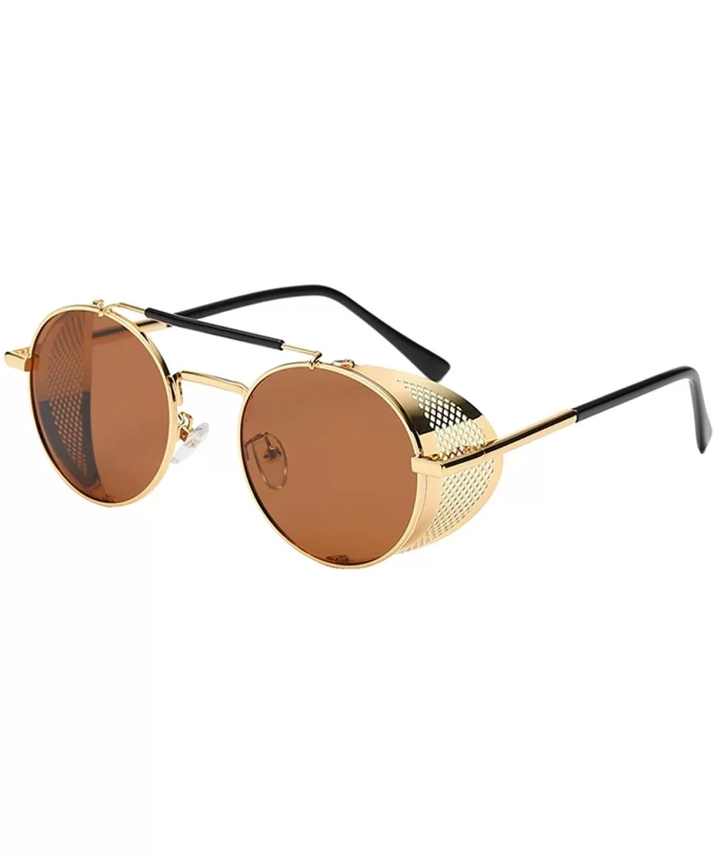 Women's Polarized UV Protection Steampunk Shield Sunglasses - Gold Lens/Brown Frame - CB18WRL7DEC $19.23 Goggle