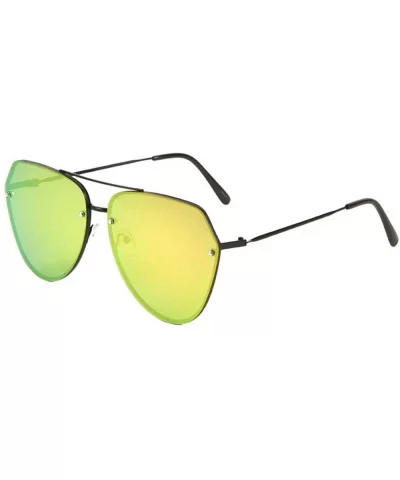 Rimless Flat Top Color Mirror Stud Aviator Sunglasses - Red Green Black - C61993NEDX5 $21.37 Aviator