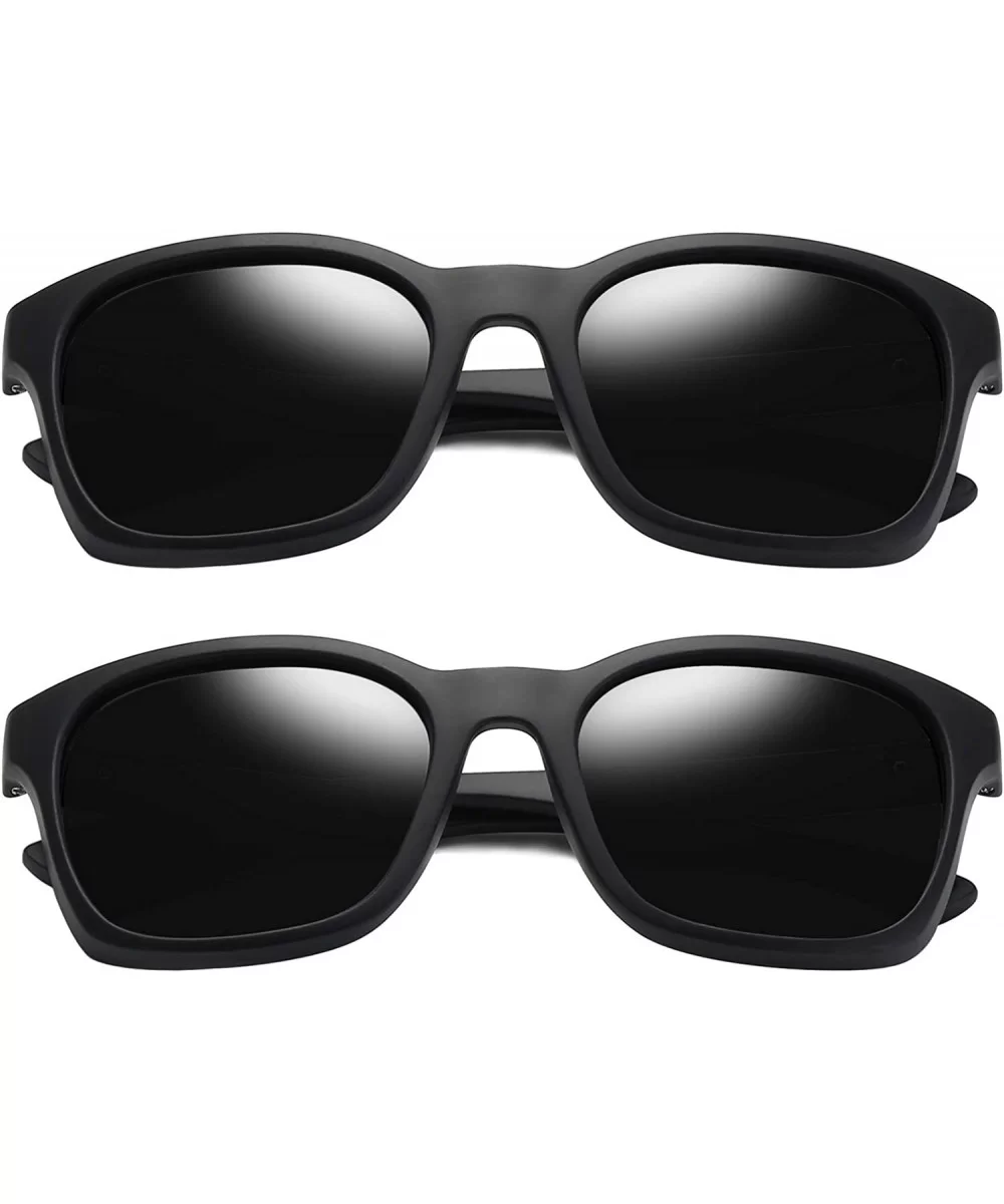 Square Sunglasses Polarized for Men - Retro Men's Driving Sunglasses Oversized E8921 - 2 Pack (Black+black) - CU18Y2HHEN5 $24...