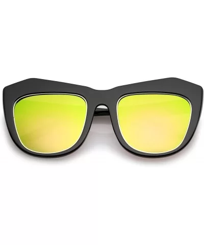 Oversize Chunky Frame Square Colored Mirror Lens Cat Eye Sunglasses 56mm - Black / Pink-yellow Mirror - CH12OBR8KJ6 $13.97 Ca...
