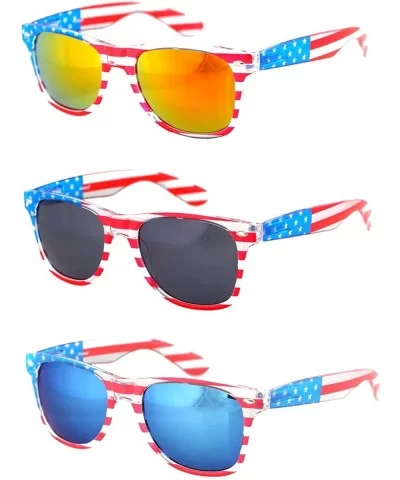 American America USA Flag Sunglasses Patriotic Clear Frame Classic 80s - Combo of 3 - CN18E9DLQWG $24.38 Aviator