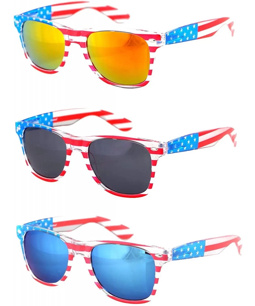 American America USA Flag Sunglasses Patriotic Clear Frame Classic 80s - Combo of 3 - CN18E9DLQWG $24.38 Aviator