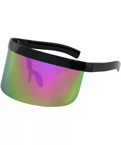 Futuristic Oversize Shield Visor Sunglasses Flat Top Mirrored Mono Lens 172mm Pink Mirror - Rainbow - CC197Q8KLT2 $21.29 Shield