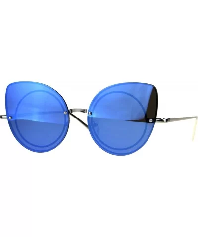 Round Cateye Sunglasses Womens Fashion Rims Behind Lens Shades - Silver (Blue Mirror) - CZ188Z63L5A $14.27 Round