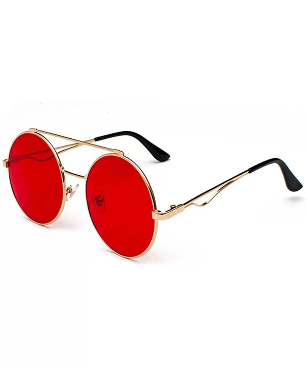 Men women Metal Round Sunglasses Slim frame Colored Flat Lens 60mm - Red - C618EOUMXZI $12.47 Rimless