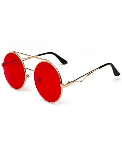 Men women Metal Round Sunglasses Slim frame Colored Flat Lens 60mm - Red - C618EOUMXZI $12.47 Rimless