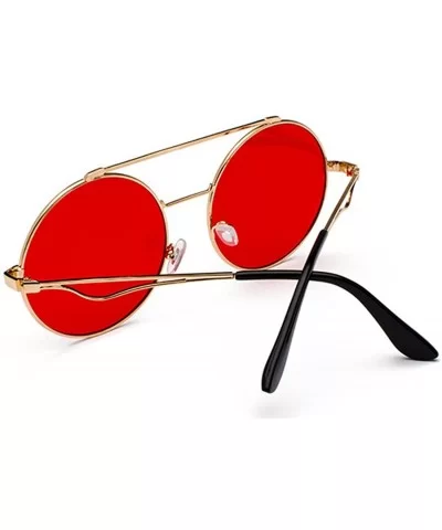 Men women Metal Round Sunglasses Slim frame Colored Flat Lens 60mm - Red - C618EOUMXZI $12.47 Rimless