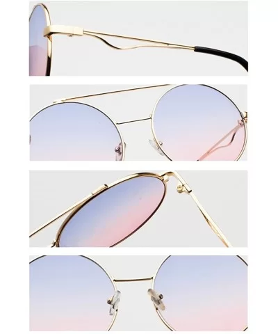 Men women Metal Round Sunglasses Slim frame Colored Flat Lens 60mm - Red - C618EOUMXZI $12.47 Rimless