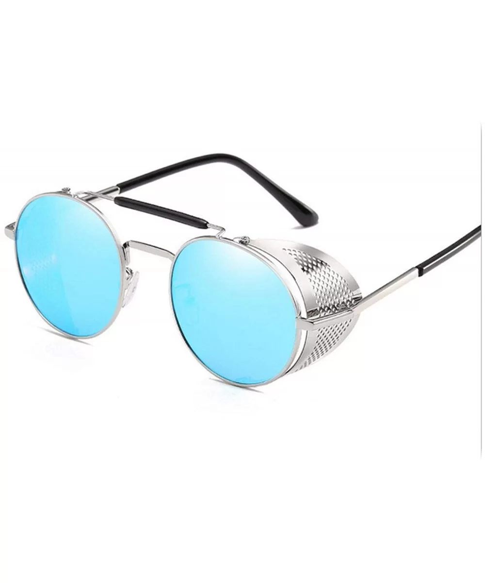 Retro Round Steampunk Sunglasses Men Women Side Shield Goggles Metal Frame Gothic Mirror Lens Sun Glasses - CL199CK5MKN $49.1...