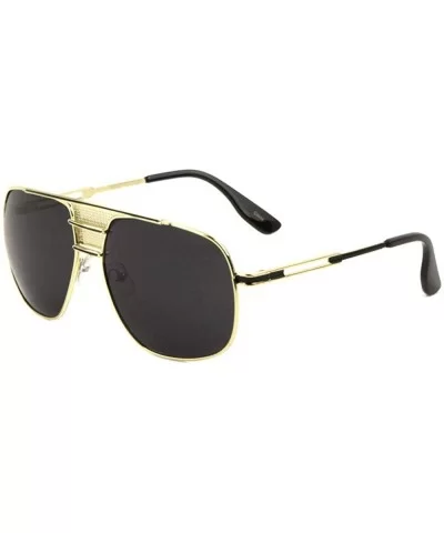 Three Bar Bridge Shield Metal Cut Out Temple Aviator Sunglasses - Black - CB190OLN9SO $20.27 Aviator