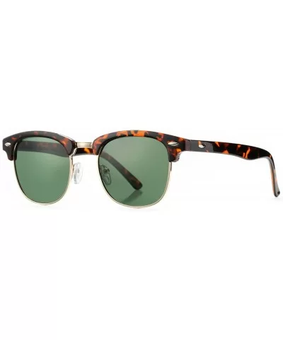 Classic Semi Rimless Polarized Sunglasses with Metal Rivets - Retro Tortoise/Green - C218RUY24LS $17.43 Round