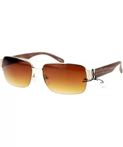 Mens Luxury Half Rim Rectangular Designer Fashion Sunglasses - Gold Brown - CD11XOLXUGP $12.65 Rectangular