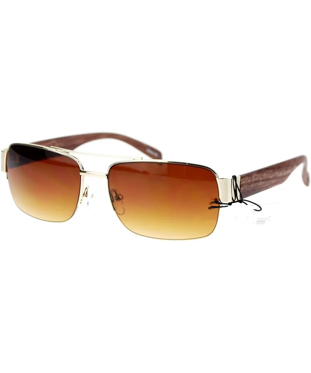 Mens Luxury Half Rim Rectangular Designer Fashion Sunglasses - Gold Brown - CD11XOLXUGP $12.65 Rectangular