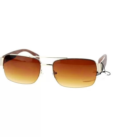 Mens Luxury Half Rim Rectangular Designer Fashion Sunglasses - Gold Brown - CD11XOLXUGP $12.65 Rectangular