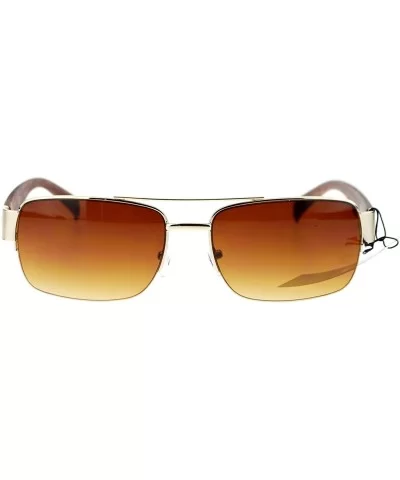 Mens Luxury Half Rim Rectangular Designer Fashion Sunglasses - Gold Brown - CD11XOLXUGP $12.65 Rectangular