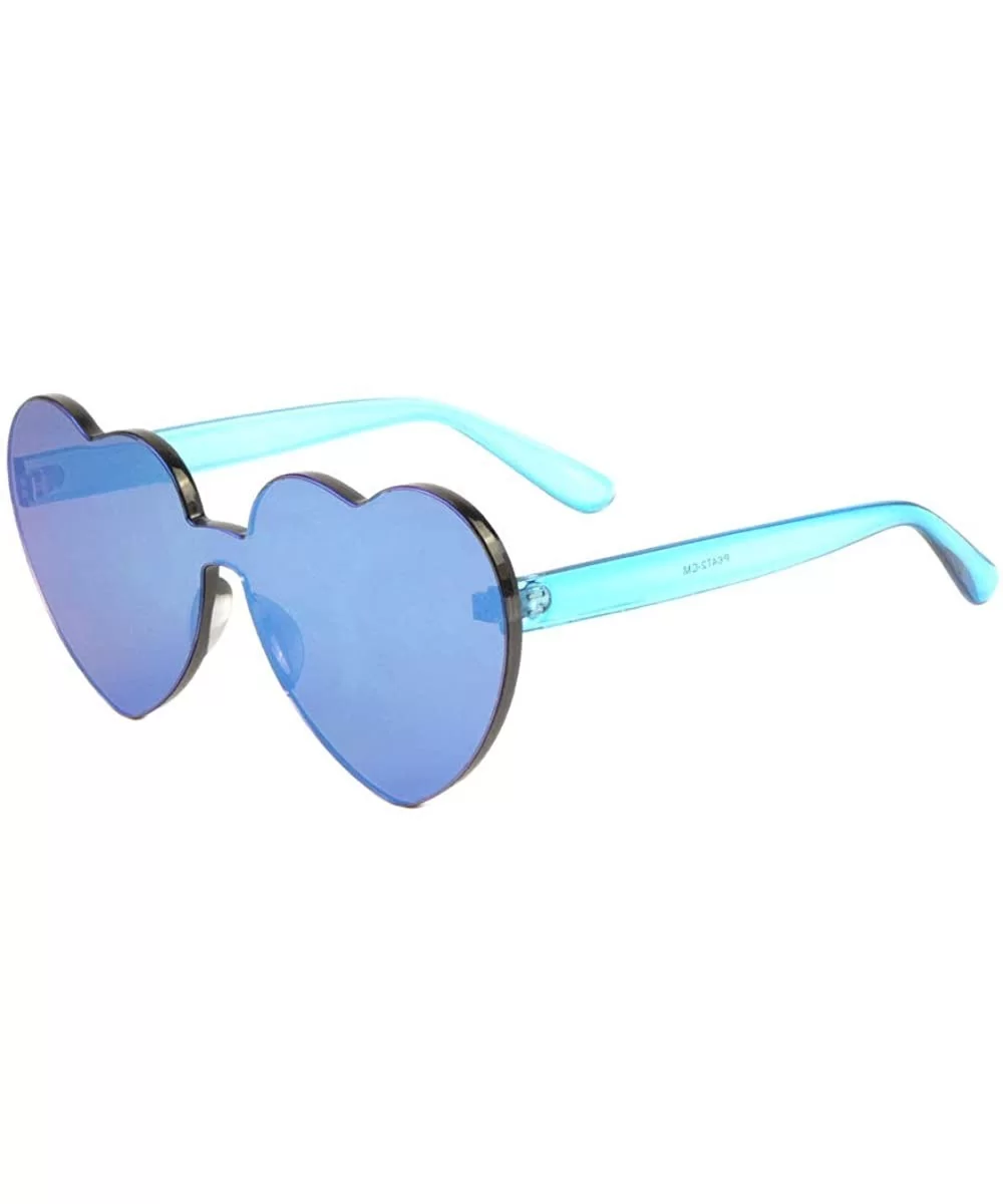 Rimless Heart Shape Thick One Piece Lens Crystal Color Mirror Sunglasses - Blue - C318KQD2SKE $20.41 Shield