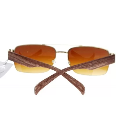 Mens Luxury Half Rim Rectangular Designer Fashion Sunglasses - Gold Brown - CD11XOLXUGP $12.65 Rectangular