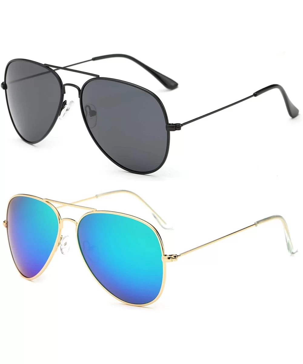 Aviator Sunglasses for Mens Womens Mirrored Sun Glasses Shades with Uv400 - Black Grey + Gold Green - CV18LDWLDMQ $15.14 Aviator